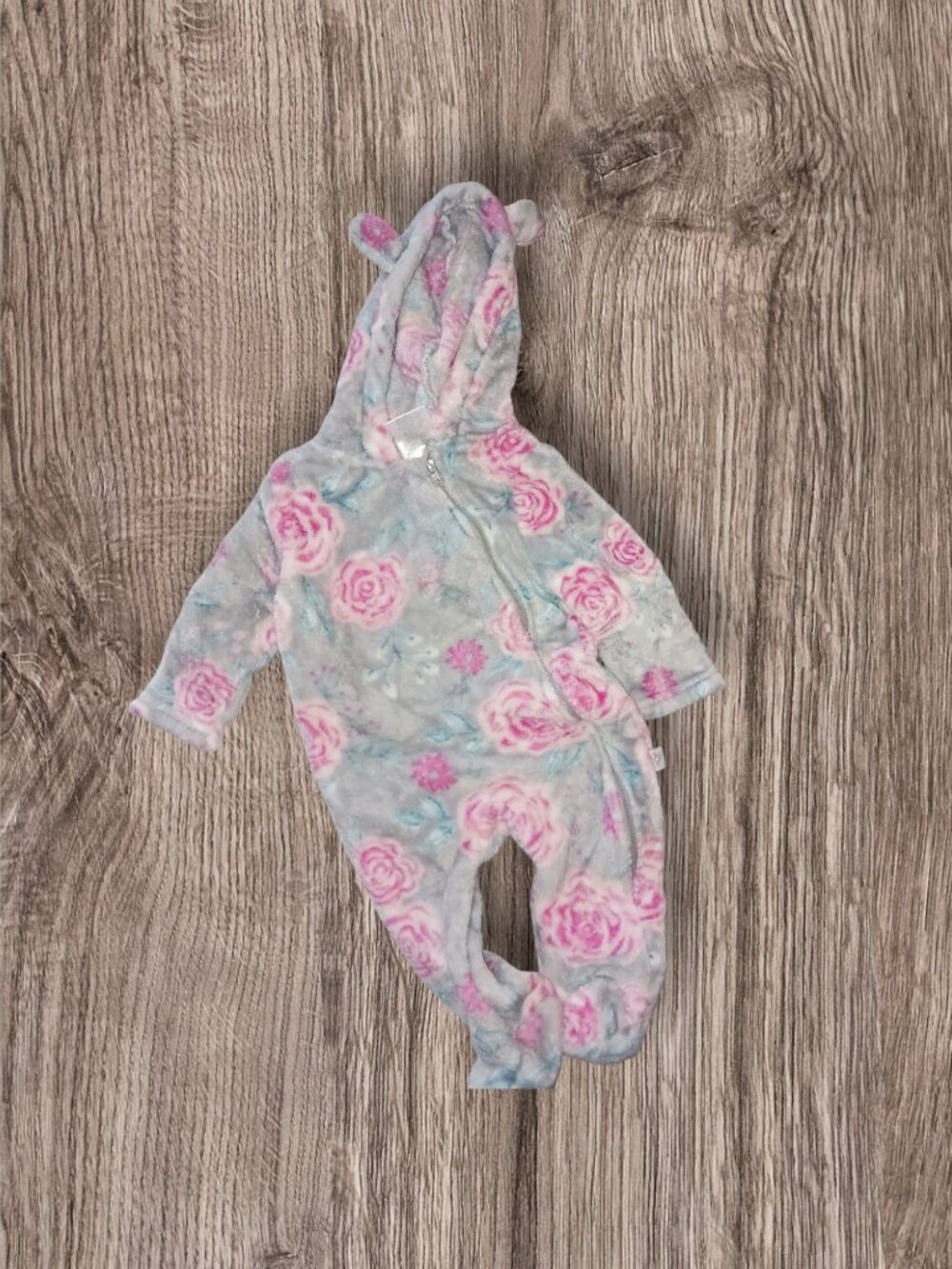 Little Beginnings Baby Floral Fleece Bunting Pram Suit Gray Pink